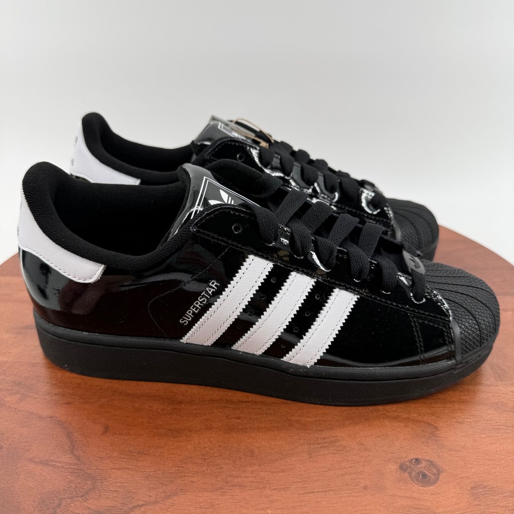 Adidas Superstar II Black White Patent Leather Shell Toe Sneakers Men 10/Wmn 11